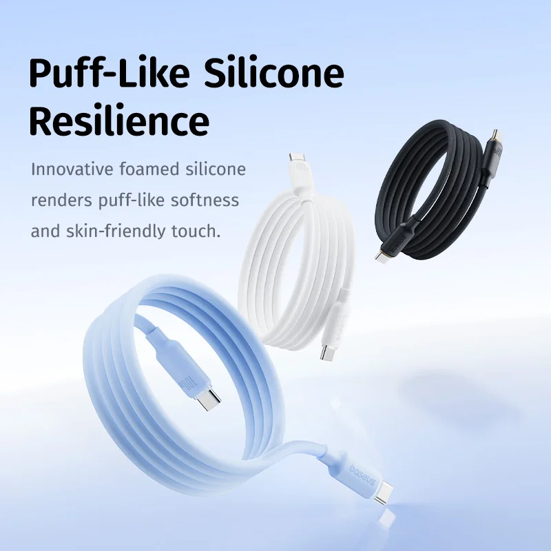 Baseus Piankowy silikonowy kabel USB C do iPhone'a 16 15 Samoorganizujący się kabel 100W typu C do Macbooka Samsung Xiaomi Szybkie ładowanie — zdjęcie produktu 2