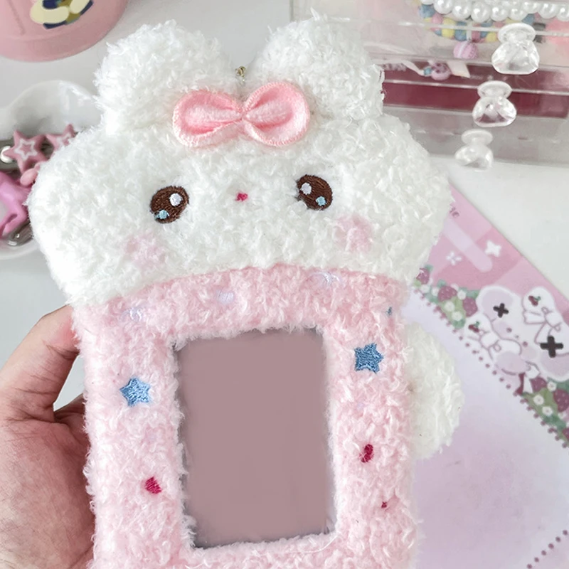 1PC Bus Door Cards Sleeve Identity Badges Protective Cover Cute Plush Tea Cup Rabbit Photocard Case ID Photo Card Holder