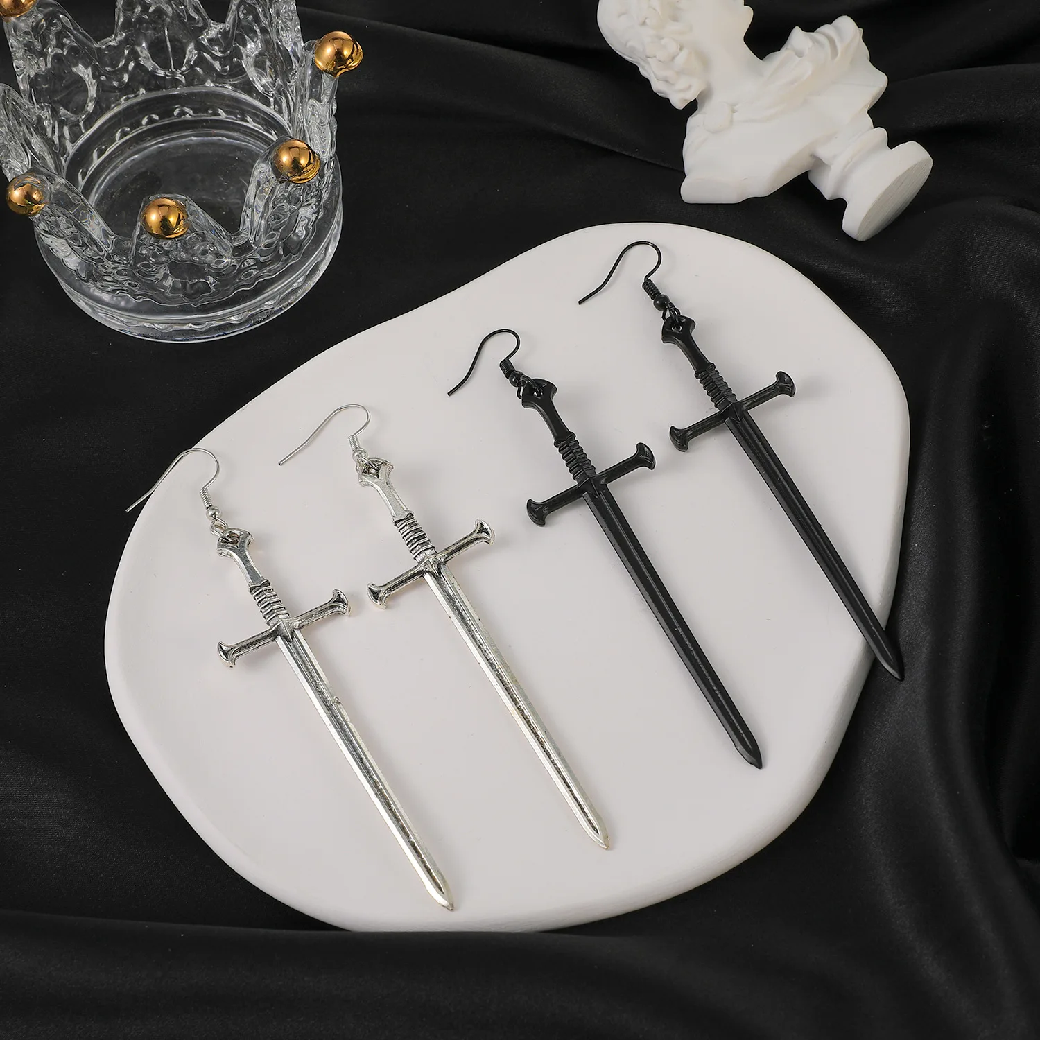 New Creative  Fashion Punk Black Cross Sword Drop Earrings Vintage Exaggerated Dagger Earring Women Jewelry Gifts