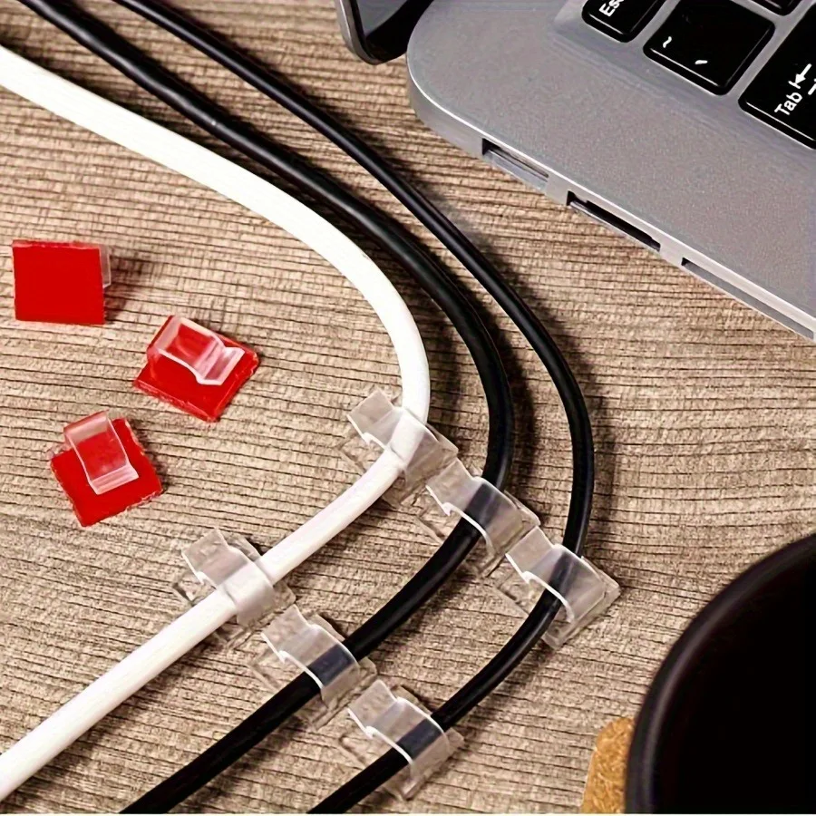 10/50/100Pcs Clear Cable Clips, Heavy-Duty Adhesive Wire Organizer for Home Office Desk Wall Outdoor Cable Management