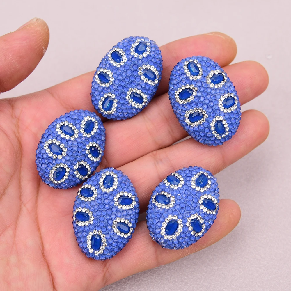 

APDGG 5 Pcs Blue Rhinestone Crystal Paved Oval Shape Beads Jewelry Making DIY