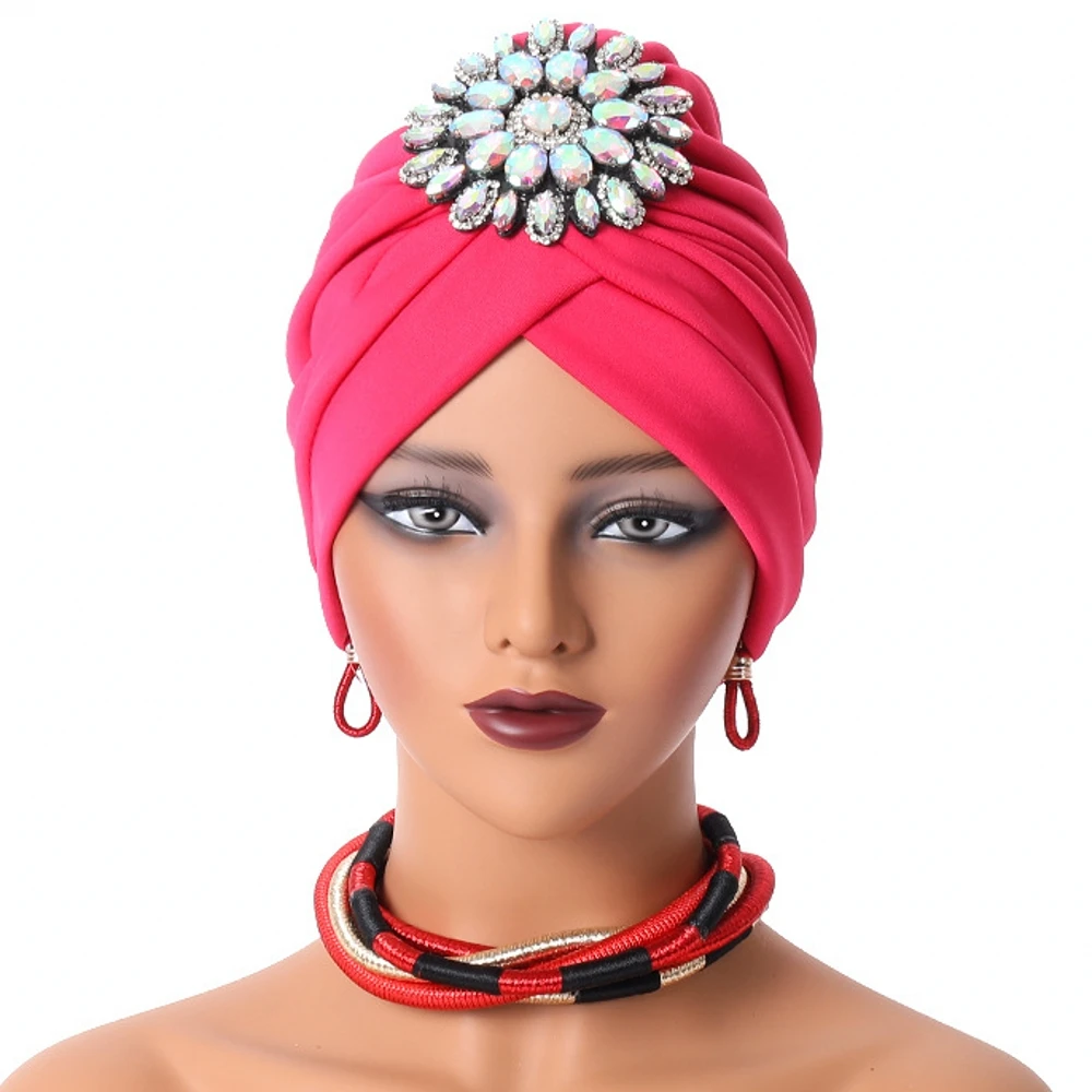 2024 neue Shinny Diamanten Turban Kappe für Frauen weibliche Wickel kopf Motorhaube muslimischen Kopftuch Hut Turbante Mujer