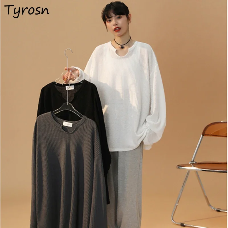 Sweat à capuche sans chapeau pour femmes, couleur unie, gaufré, manches longues, fin, printemps-automne, Chic, ample, fente latérale, assorti avec tout, Ins, mode étudiants