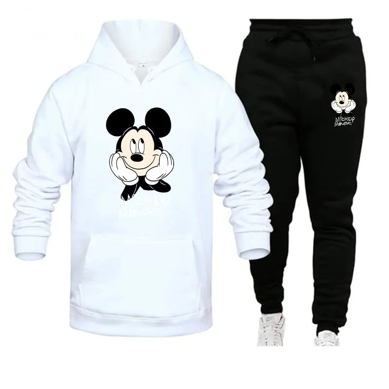 2025 새로운 디즈니 미키 여성 세트 야외 유럽과 미국의 인기 판매 브랜드 가을, 겨울 인쇄 된 남성 후드 세트