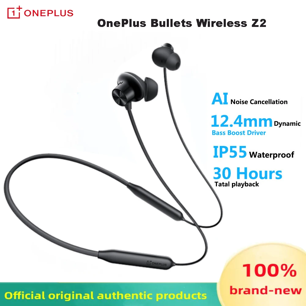 Original Oneplus Bullets Wireless Z2 Headsets AI Noise Cancelling Bluetooth Neck Earphones 30 Hours Battery Life IP55 Heahphones