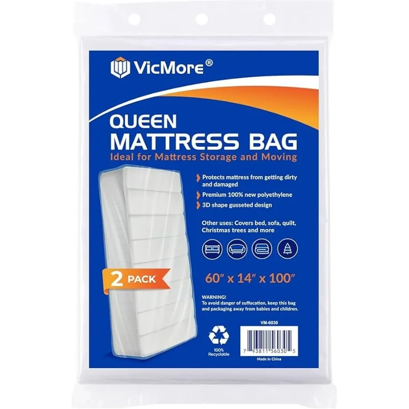 

ICMORE 2 Pack Queen Mattress Bags for Mo ing, Storage & Disposal – Clear Hea y-Duty Plastic Co ers, Tear-Resistant & Dustproof,