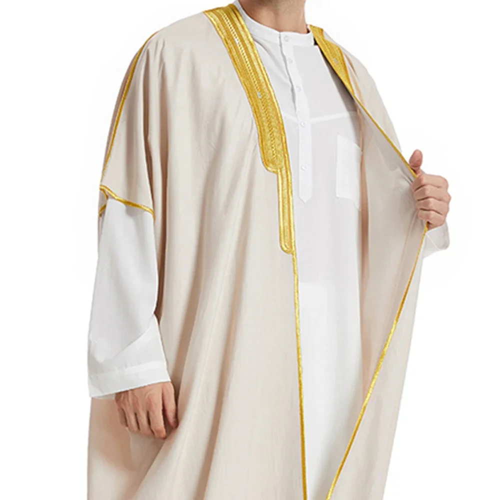 Muslim Arab Men Kimono Robe Eid Ramadan Islam Clothing Saudi Turkey Open Abaya Dress Djellaba Dishdasha Dubai Jubba Thobe Kaftan