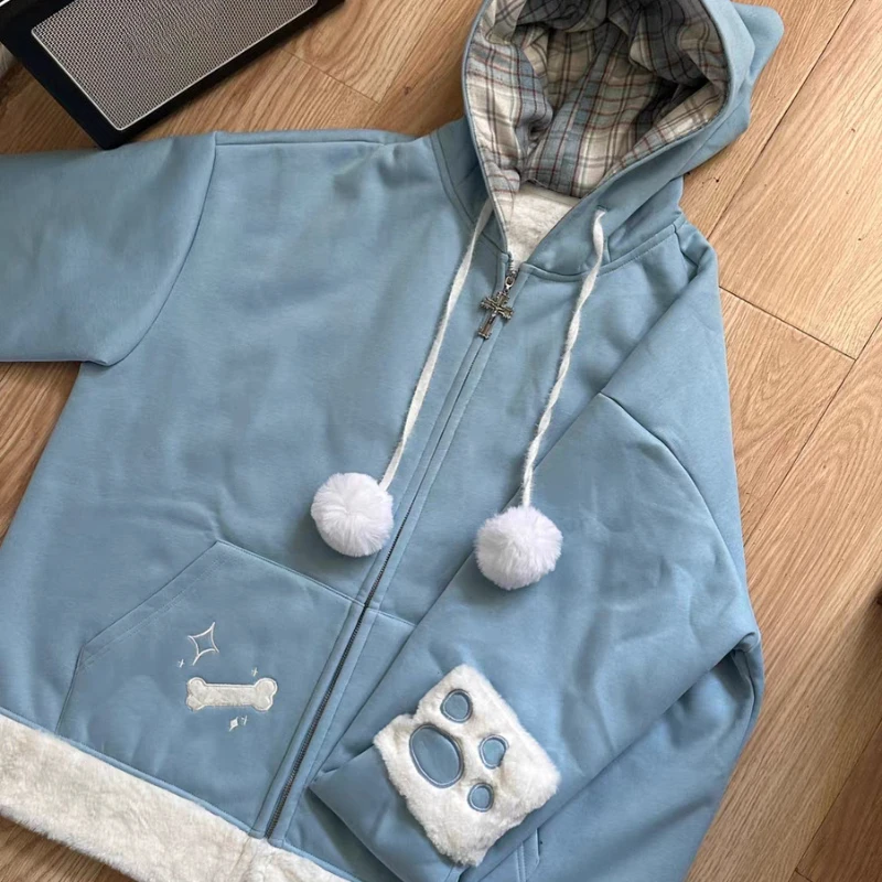 Subculture Vintage Long Sleeve Hoodie Cat Ears Patchwork Women Casual Y2k Retro Sweatshirt Plaid Autumn Winter Aesthetic 2026