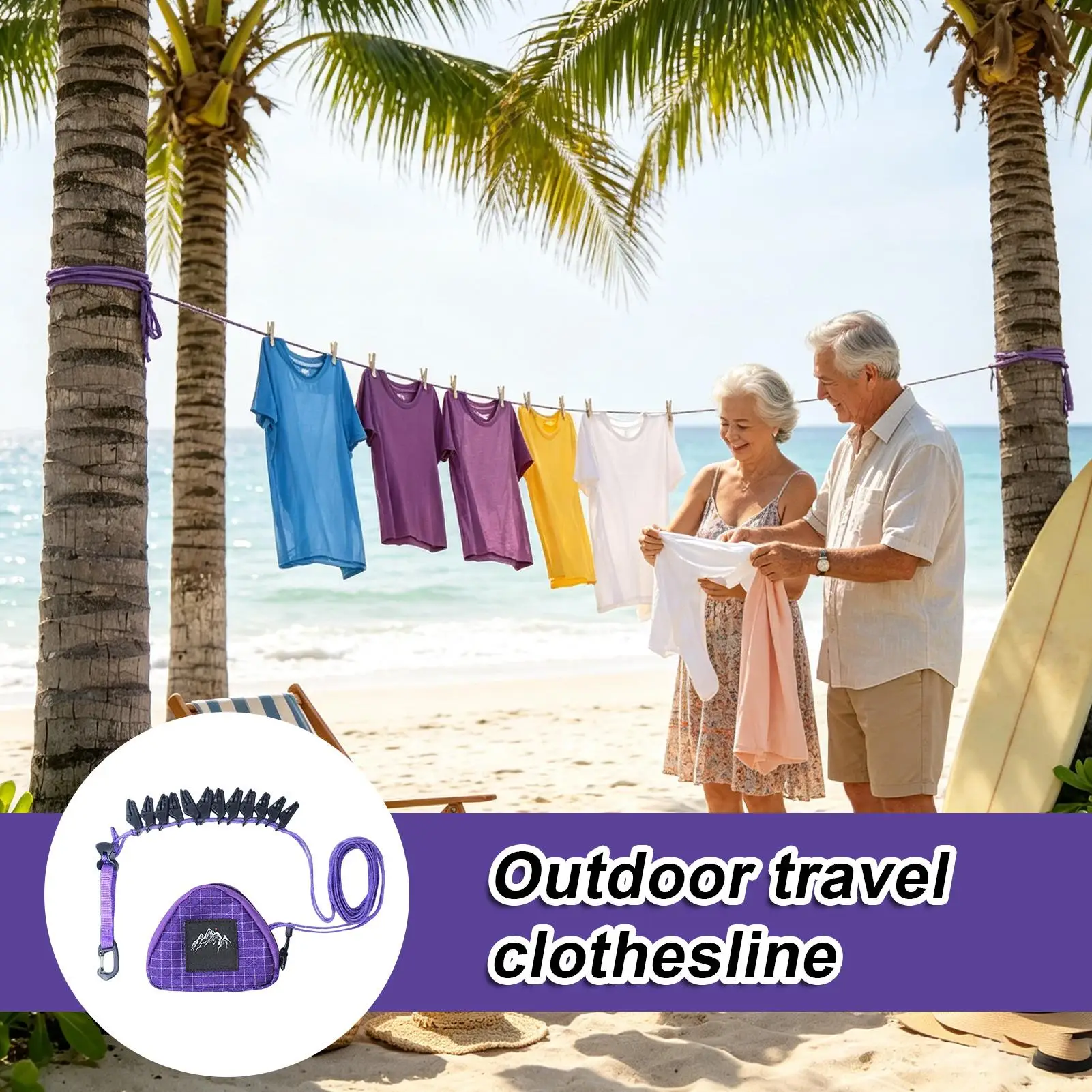 Clothes Line Outdoors Heavy-Duty Laundry Drying Rope With Clothing Clips Travel Drying Line For Camping Indoor Outdoor RV Hotel