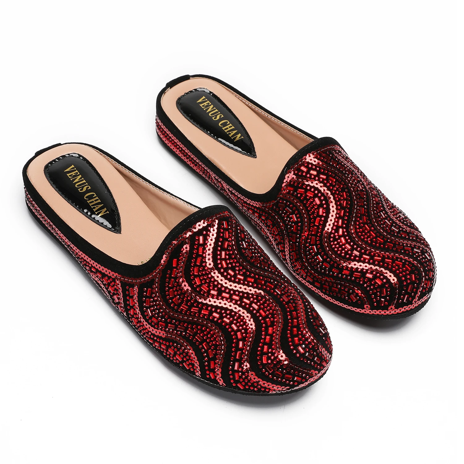 Woman Fashion Comfortable Party Slippers Nigeria Red Color Half Shoes Elegant Flat Shoes for  2025 Latest Design