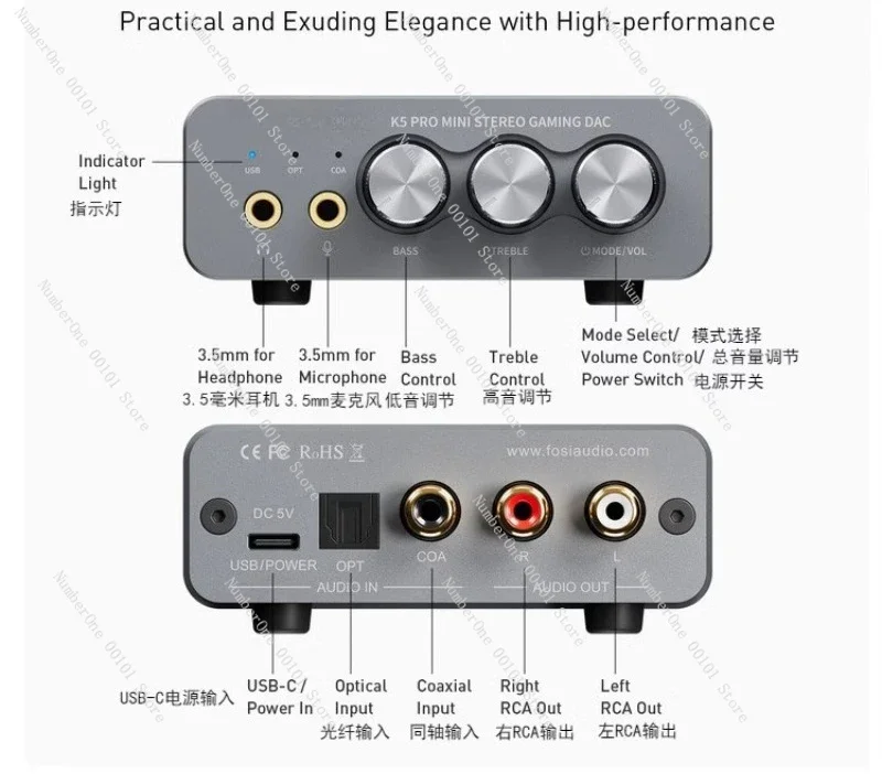 K5Pro USB DAC Headphone Amplifier HiFi Audio Converter for PC Gaming Decoder Computer External Sound Card