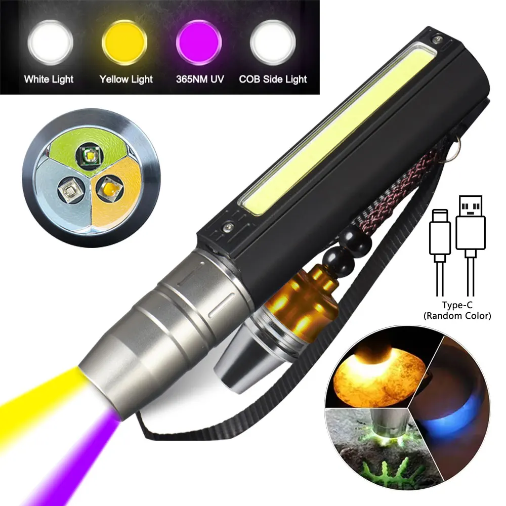 3in1 UV LED Flashlight White/Yellow/365nm Jewelry Jade Stone Cat Dog Pet Stain Tinea Marker Ore Money Scorpion Detection Light