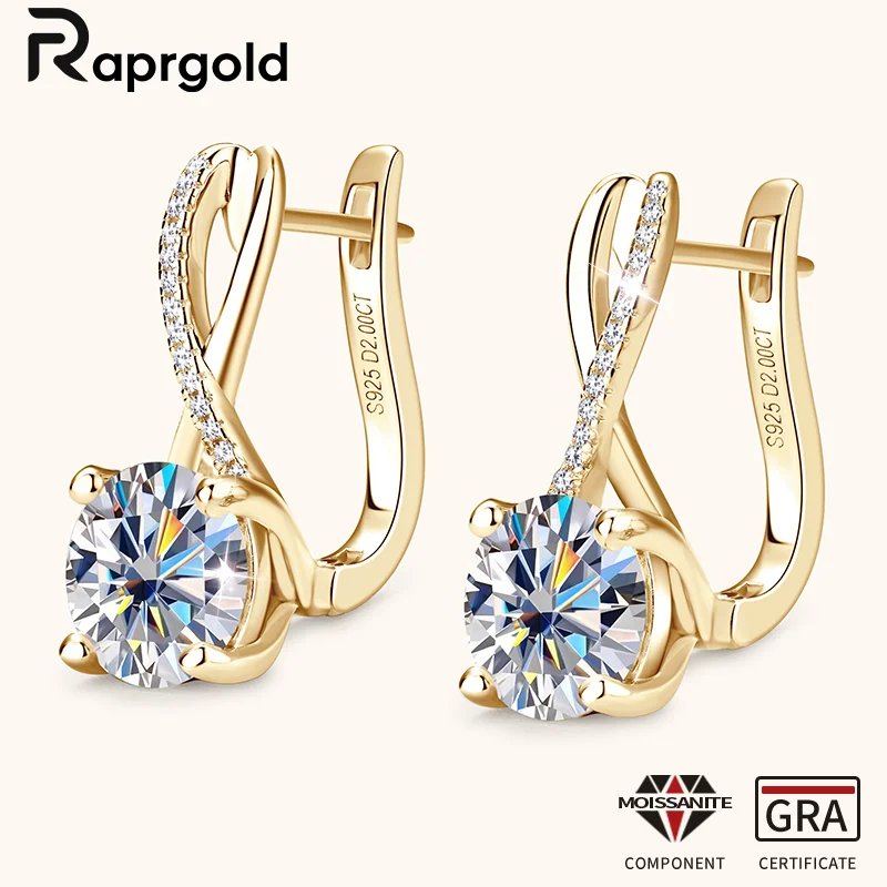 RAPRGOLD GRA Certified Round Moissanite Infinite Hoop Earrings for Women 925 Sterling Silver Huggie Earring Jewelry Gifts Aretes