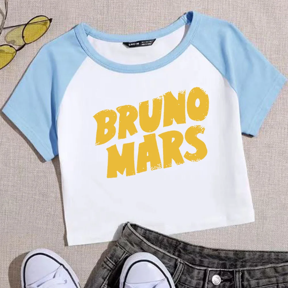 Bruno Mars Doo-Wops & Hooligans 2024 Crop Tops T-Shirt Girls Super-short Fans Gift  O-Neck Short Sleeves Fashion