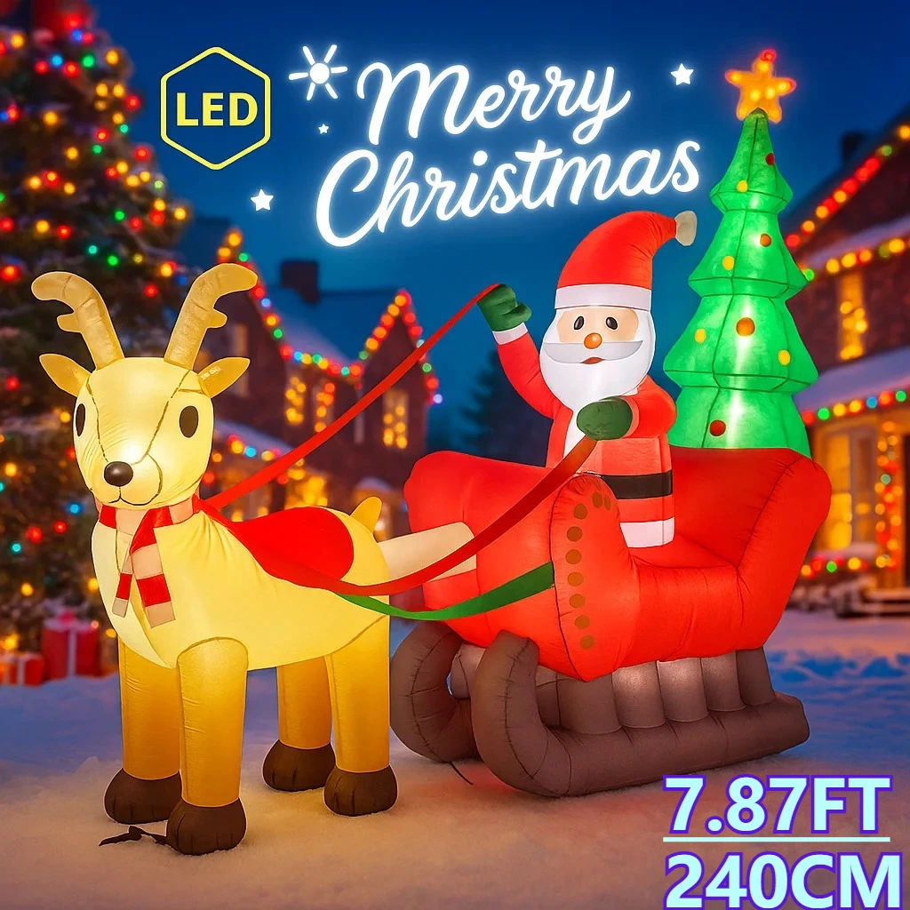 

7,8 фута праздник DIY украшения для вечеринки гигантские рождественские надувные игрушки Санта-сани олени принадлежности для двора украшения для дома светодиодные фонари