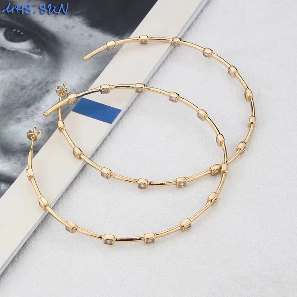MHS.SUN Modische, mit Zirkon eingelegte, große runde Creolen für Damen, vergoldet, übertriebene große Ohrringe, Party-Schmuck, Geschenke – Detail 21