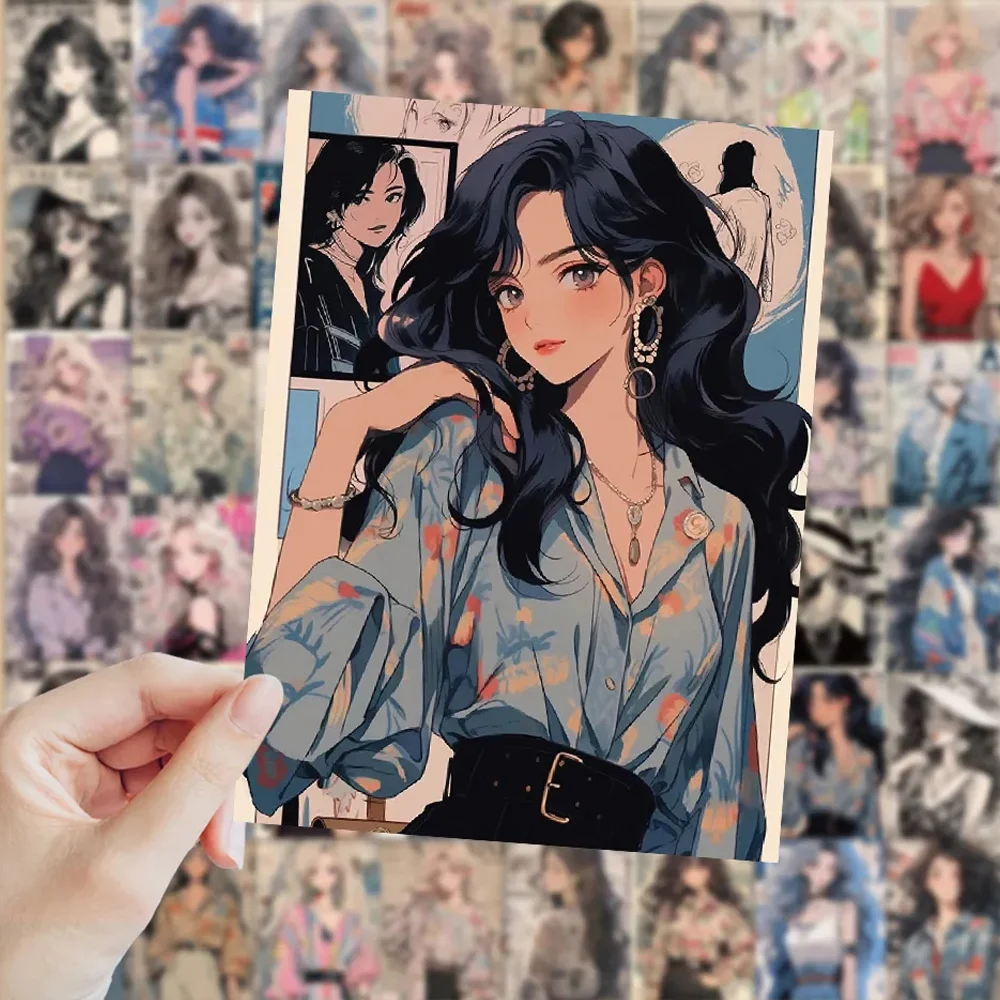 10/30/60pcs Vintage VSCO Anime Girls Stickers Decals Waterproof Decorative Laptop Stationery Diary Kawaii Retro Sticker for Kids