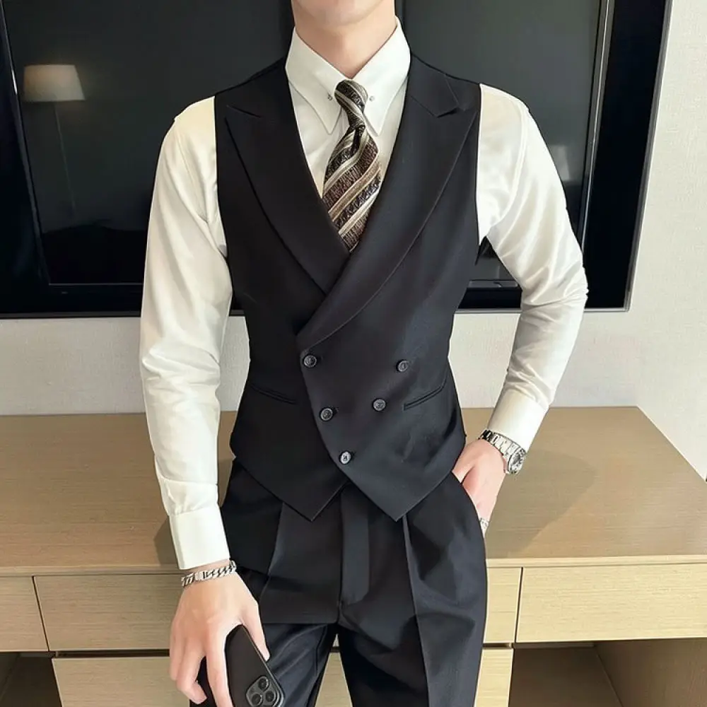 British Style Suit Vest Mens Slim Fit Peak Lapel Waistcoat Business Formal Casual Sleeveless Jacket Stylish Top