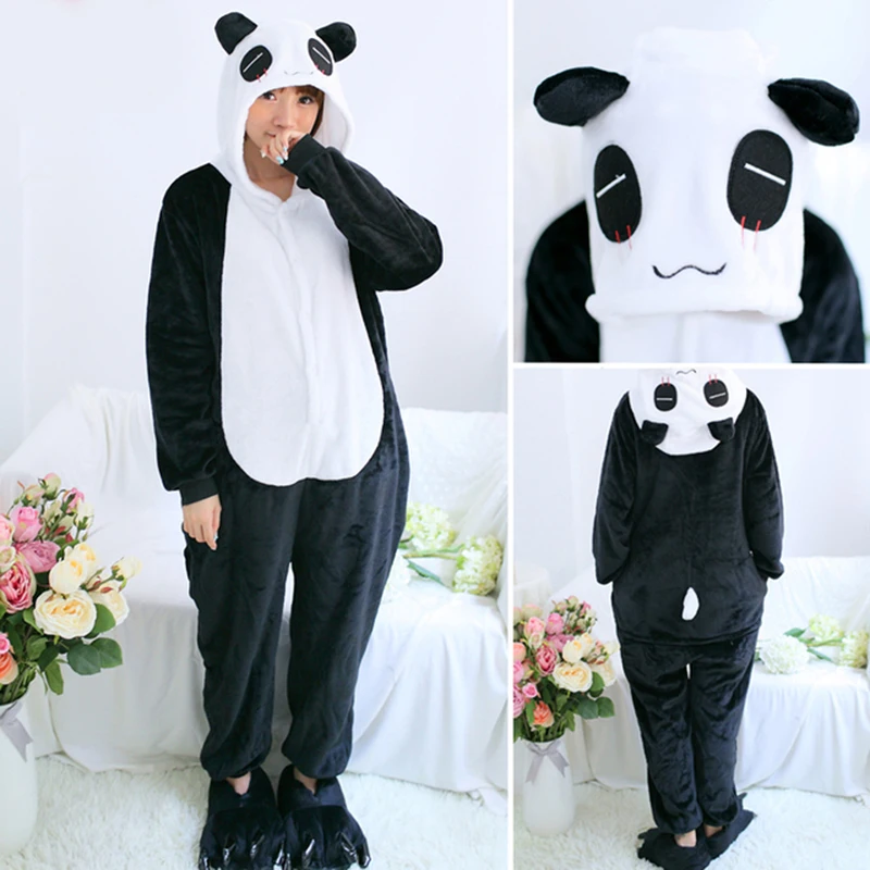 Adults Animal Onesies Panda Frog Bear Pajamas Women Winter Thicken Warm Plush Sleepwear Cartoon Rabbit Flannel Cosplay Jumpsuits