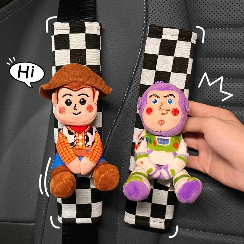 Toy Story Cute Disney Buzz Lightyear Woody Personalized Creative Cartoon Doll Car Seat Belt Shoulder Protector Anime Peripheral