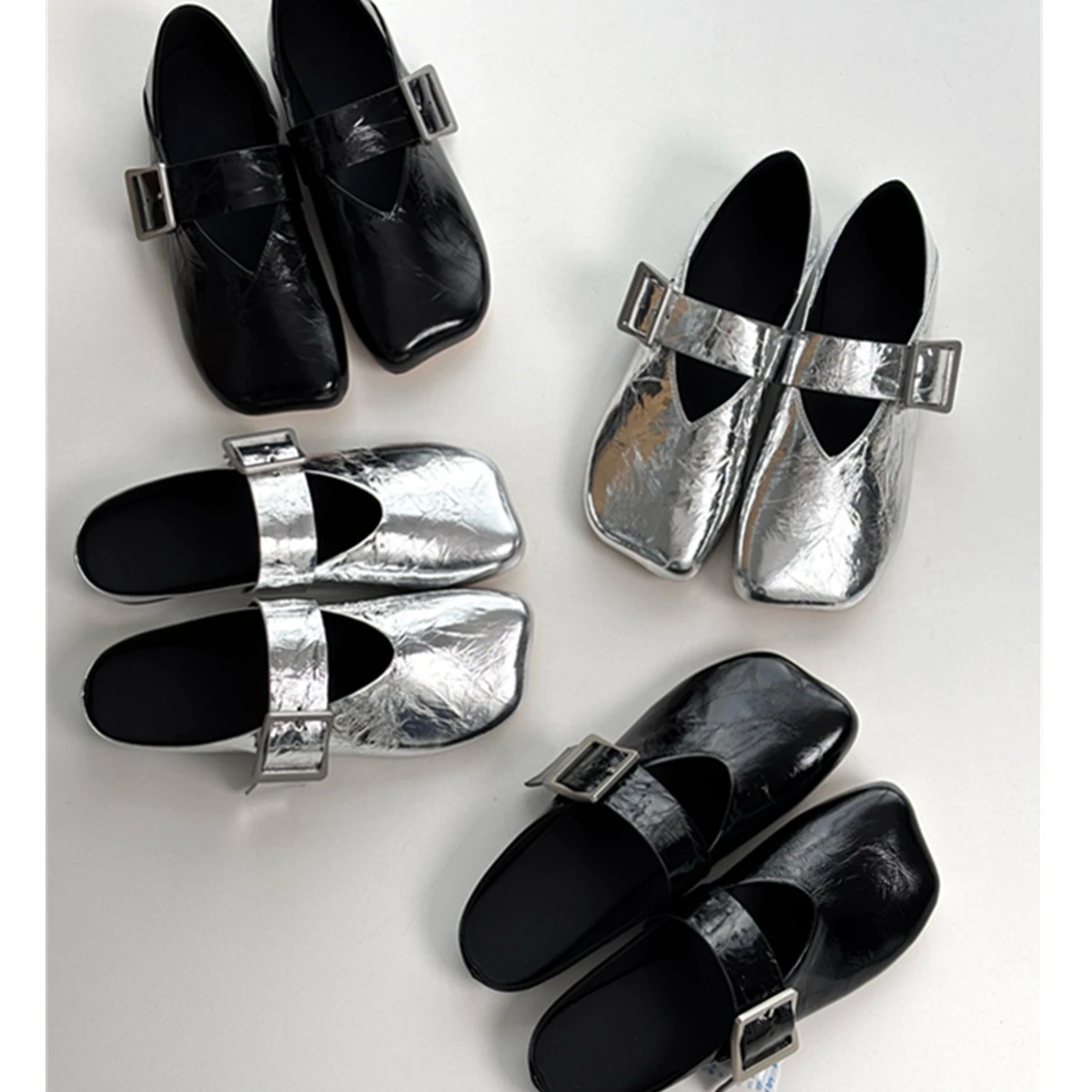 

Jenny&Dave 2026 Metallic Color Square Toe Mary Jane Shoes Minimalist Women's Handmade Cowhide Flat Sandals Loafers Shoes Ladies