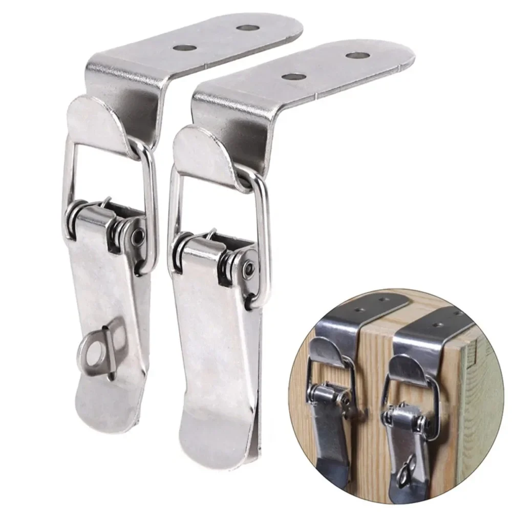 Wooden Box Hasp Clamp Hook Toggle Stainless Steel Spring Catch Clasps 90 Degrees Duck-mouth Hardware for Suitcase Cabinet Drawer