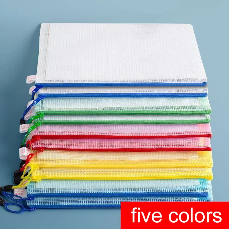 5/20PCS A4/A5 Mesh Zipper Pouch Bags Clear & Colored Document Organizer File Folders with Zipper for School Travel Storage TMZ view 6