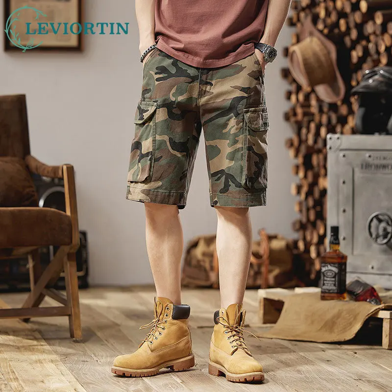 

Летние мужские повседневные удобные камуфляжные прямые брюки в китайском стиле, американская рабочая одежда, капри, модные универсальные молодежные шорты