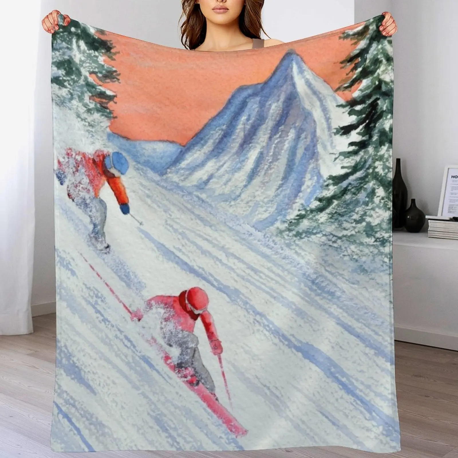 Skiing - She's Leading The Way Throw Blanket manga Thermals For Travel Baby halloween Blankets