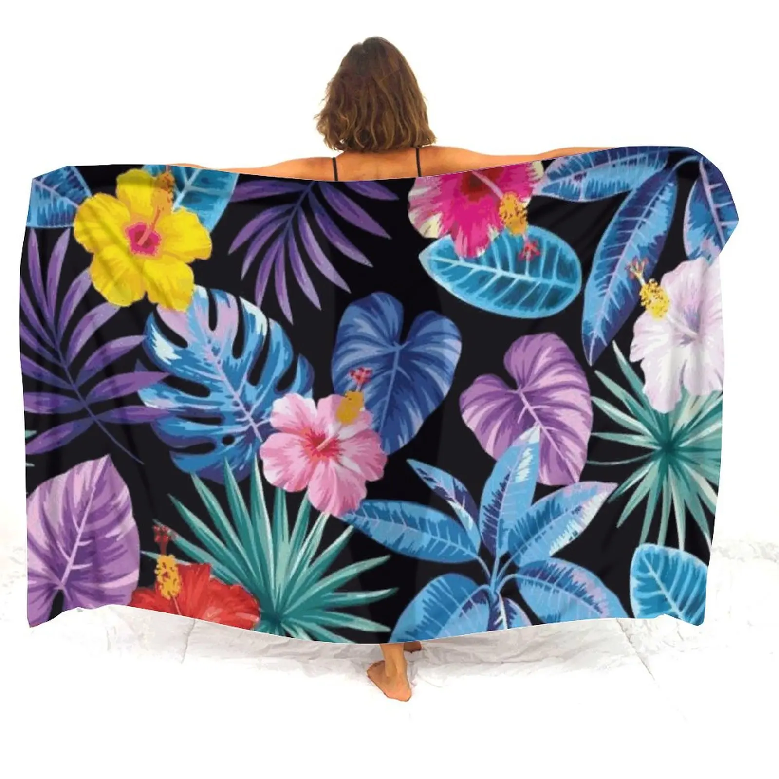 Tax Included Summer Vintage Hibiscus Flower Tribe Printed Women's Sarong Beach Elegant Shawl Polynesian sarong Custom Coat 2024
