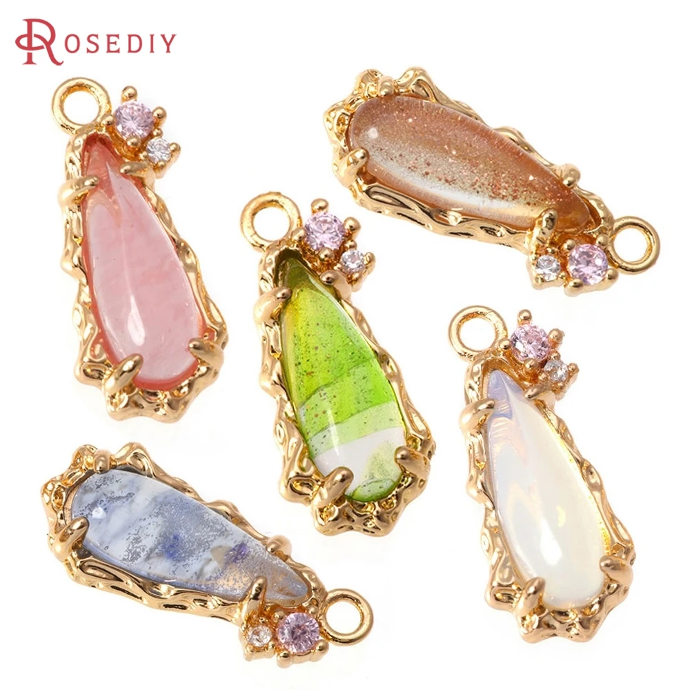 

4PCS 18K Gold Color Brass Zircon Glass Drop Shape Charms Pendants High Quality Diy Necklace Earrings Jewelry Making Accessories