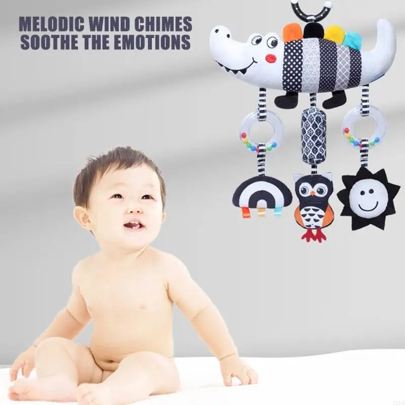 Poussette lavable en Machine pour bébé, jouet Mobile Animal blanc pour le développement visuel, Texture en peluche douce