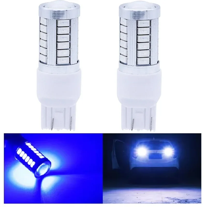 2PCS T20 7443 LED Blue White Auto Reverse Lamps W21W WY21W 33 SMD 5730 5630 LED Car Blue Turn Signal Bulb Brake Light 12V
