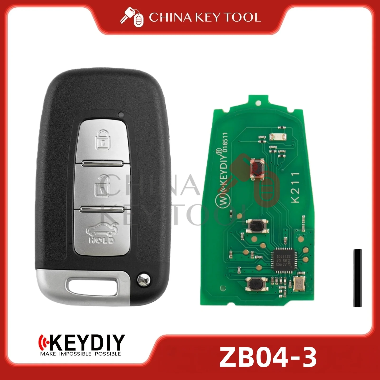 

Универсальный смарт-ключ KEYDIY KD ZB04-3 с 3 кнопками (средний слот) для систем бесключевого доступа и запуска двигателей Hyundai