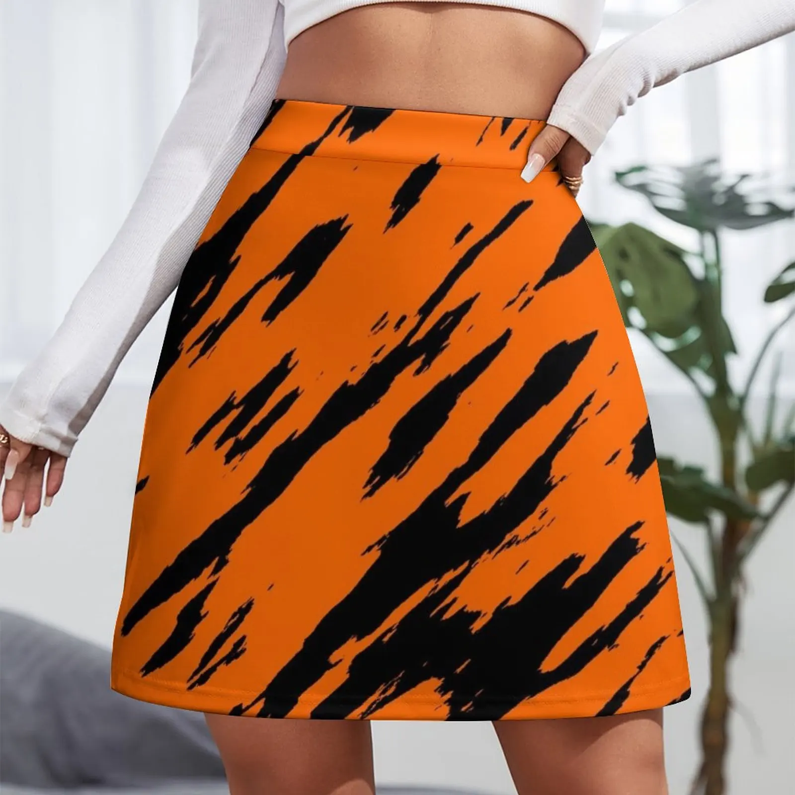 Tiger Print Bengal, Orange Black Animal Pattern Mini Skirt night club outfit Skirt satin