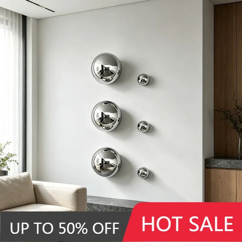 Metal Wall Art Stainless Steel Sphere Wall Decor 3D Mirror Abstract Ball Decor Modern Living Room Wall-mounted Room Ornaments