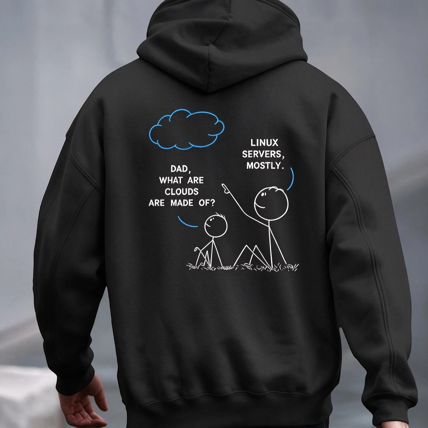 Linux Clouds Hoodie Funny Sweatshirt Cloud Server Joke Shirt Tech Dad Gift Programmer Apparel IT Worker Top Unisex Minimalist