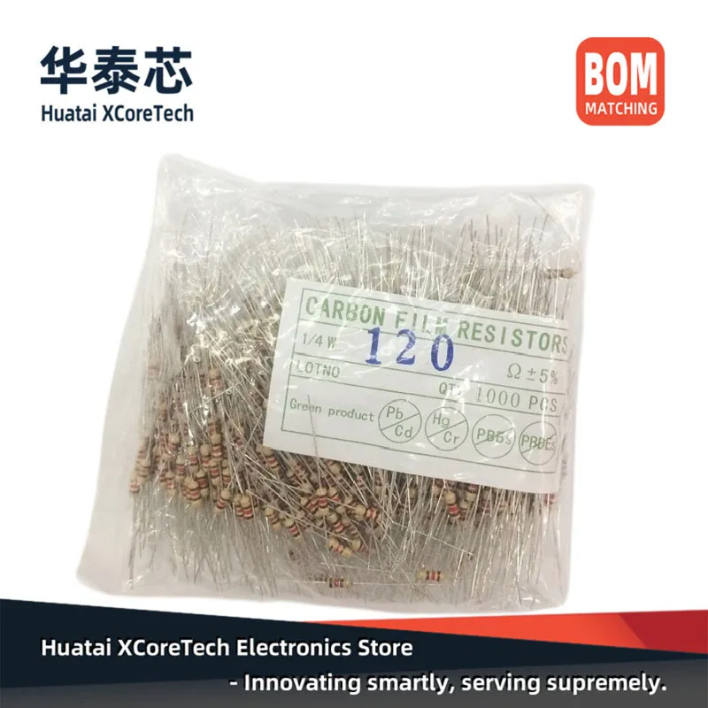 50PCS Directly Supplied by the Manufacturer, DIP Carbon Film Color Ring Resistor 1/4W(0.25W) ±5% 1K 51K 56K 62K 68K 75K 82K 91K