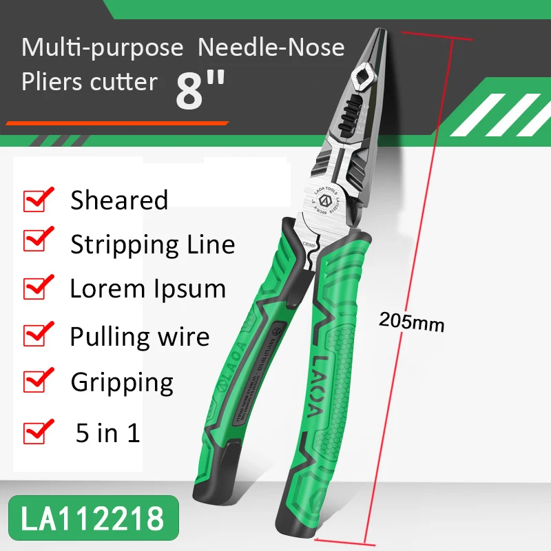 LAOA 8inch Multifunction Needle Nose Electrician Cutting Pliers Wire Stripping Terminal Crimping Hand Tools