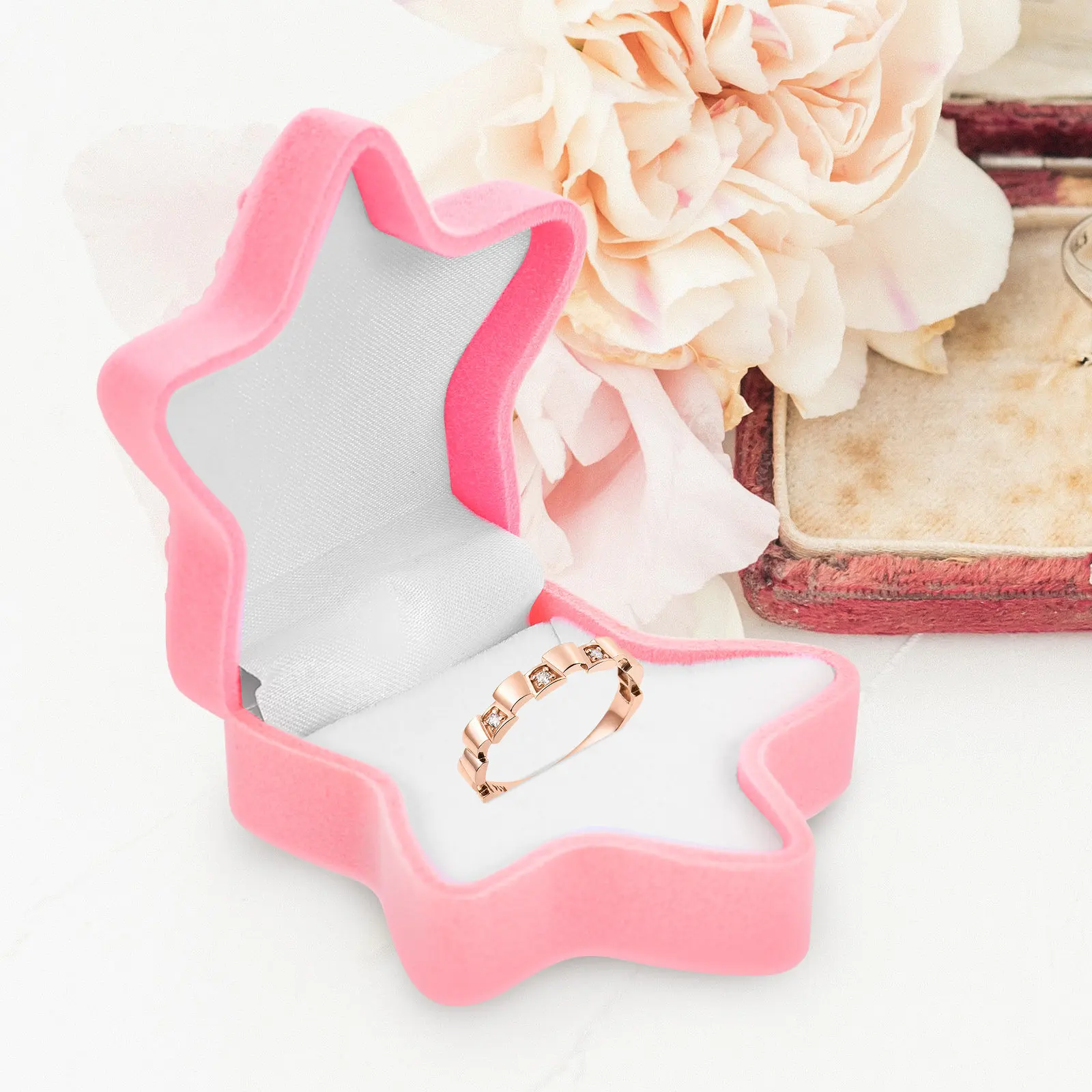 

2Pcs Star Shape Jewelry Box Ring Organizer with Soft Pillow for Ring Necklace Bracelet Storage Display Gift Packaging Box