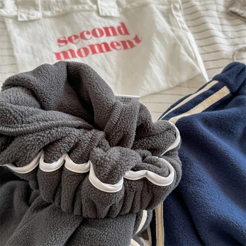 2025 Winter New Children Fleece Trousers Solid Boys Warm Sweatpants Plus Velvet Thick Girls Harem Pants Cotton Kids Casual Pants