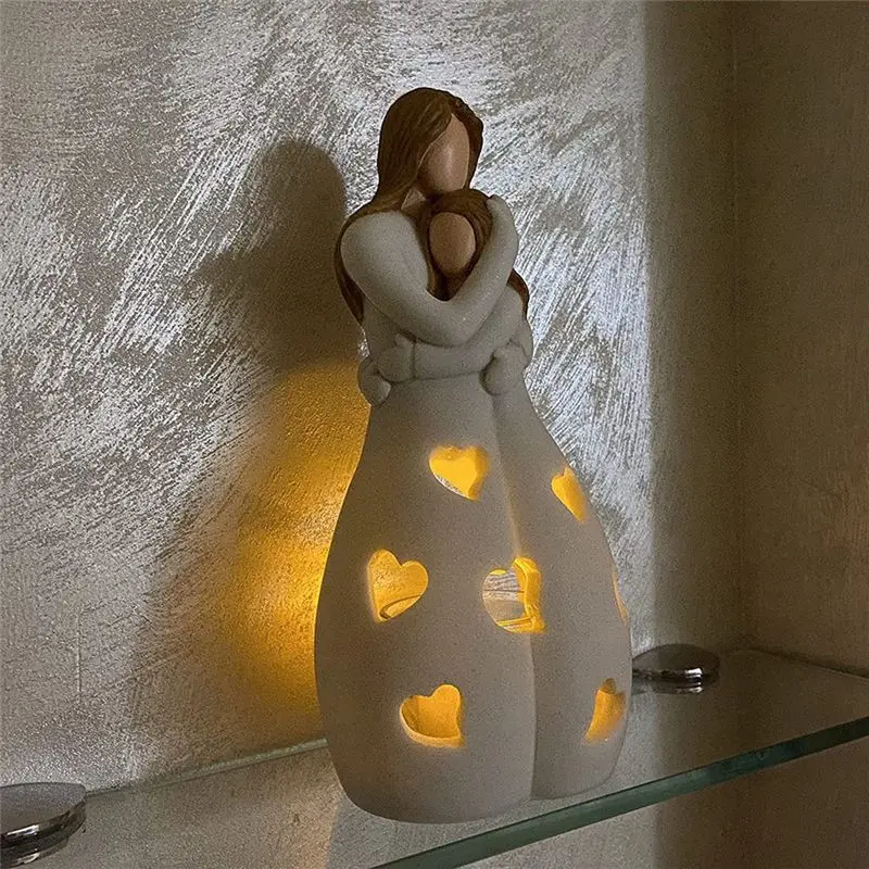 A53Q-Candle Lamps,Candle Holder Statue Mom And Daughter,Valentines Day Gifts For Daughter Great Mother Gifts Durable Easy To Use
