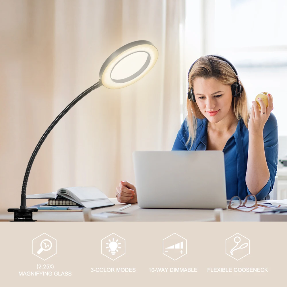 Imagem -04 - Toolour-lâmpada Lupa Led Leitura e Soldagem Lente Grande Lupa Braçadeira de Mesa Iluminação Ferramenta de Iluminação 5x