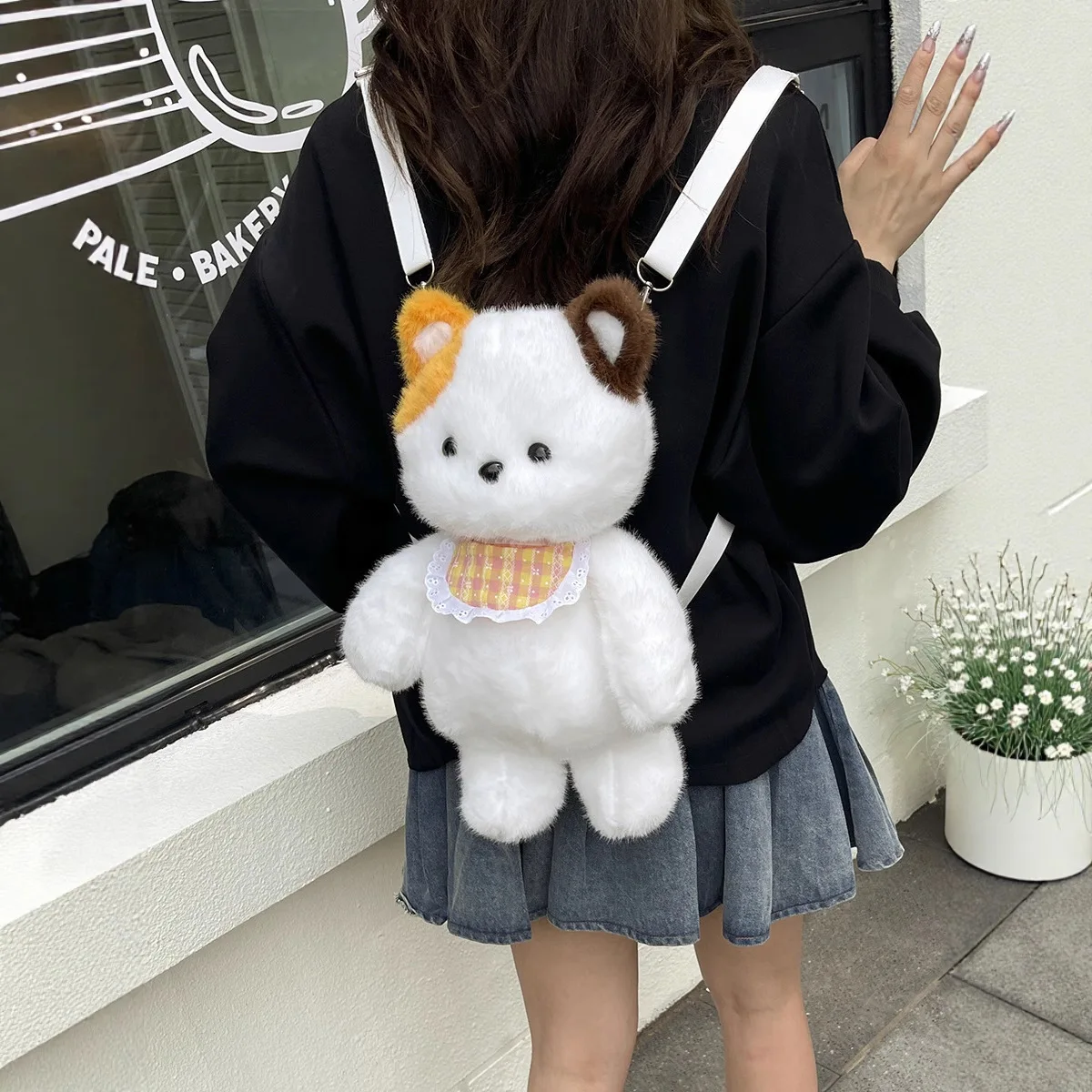 Delicate Doll Backpack Girl Outdoor Travel Shoulder Bag Plush Material Cute Animal Pattern Daily Match Arc Shoulder Strap