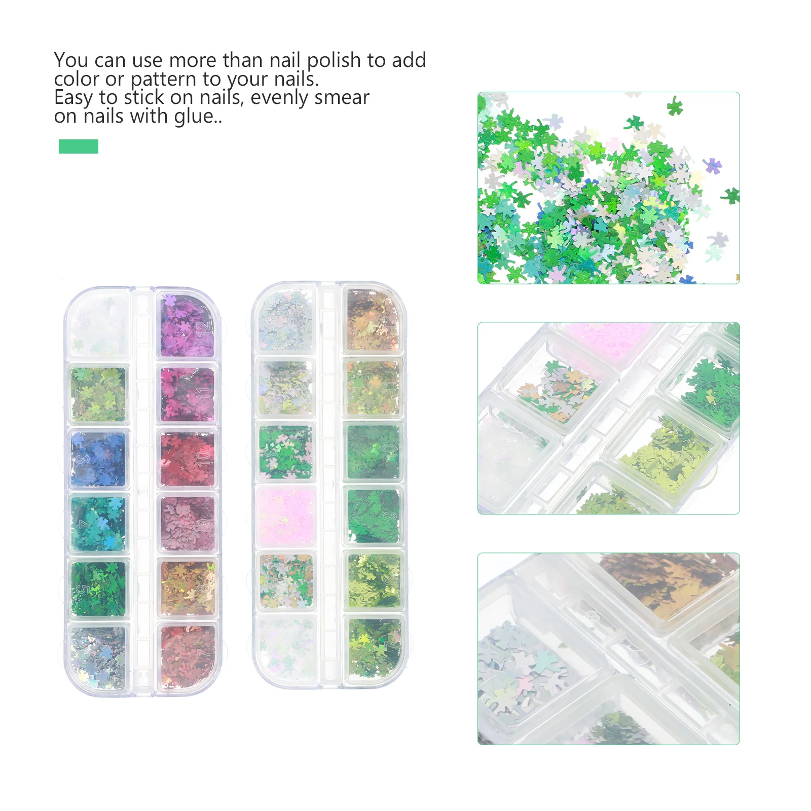 

St. Patrick's Day DIY Manicure Clover Shape Sequins Eye Makeup Accessory 2boxes Nail Art Decoration Festival Party