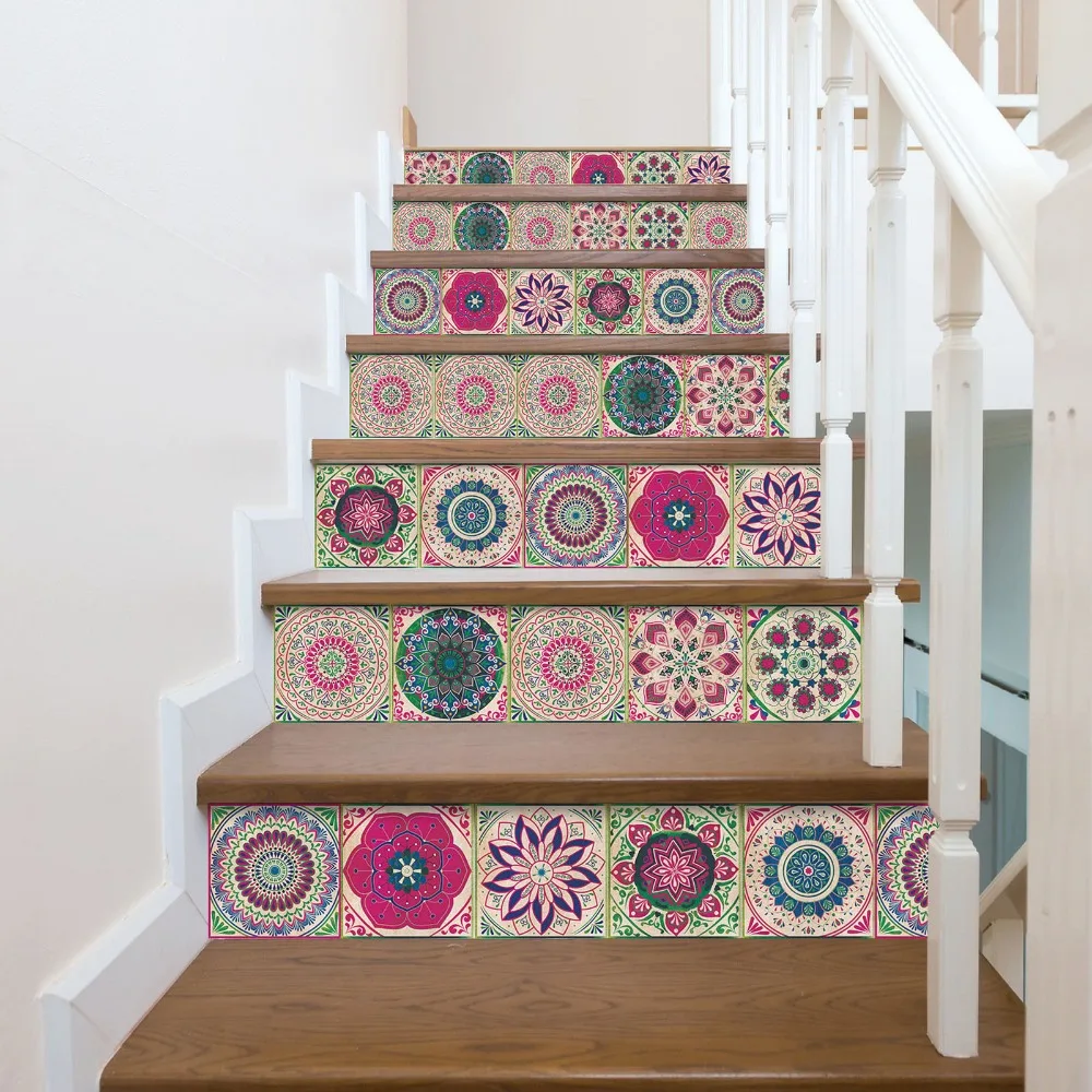 24Pcs Weatherproof PVC Tile Stickers Self Adhesive Floral Pattern Tile Decals 15x15cm Oil Proof Tile Sticker For Bathroom