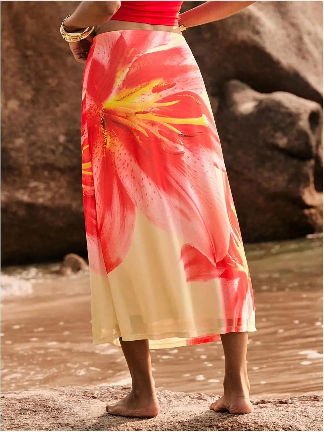 Luxy Trio Gonna floreale da donna con orlo dritto, gonne lunghe estive, elementi essenziali per le vacanze al mare