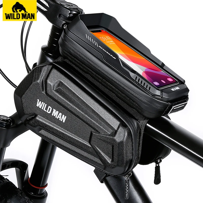 WILD MAN Rainproof Bicycle Bag Front Hard Shell Touch Screen Bike Top Tube Bag Cycling Bag 6.8\