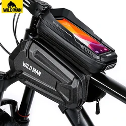 WILD MAN Rainproof Bicycle Bag Front Hard Shell Touch Screen Bike Top Tube Bag Cycling Bag 6.8