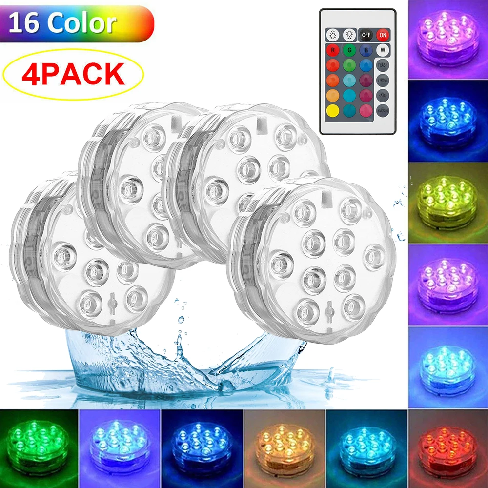 

13 Led RGB Submersible Light Battery Operated Remote Control Underwater Night Lamp Outdoor Vase Garden Swimming Pool Decoration